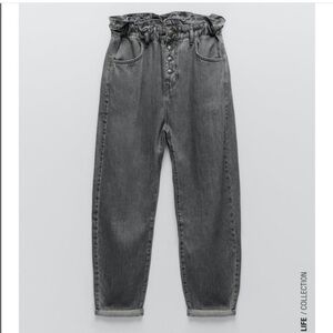 Zara Baggy High Rise Paper Bag Jeans Button Fly Gray Women Size 0